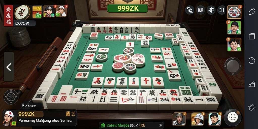 Gameplay 999ZK yang menampilkan aksi Mahjong yang mendebarkan.