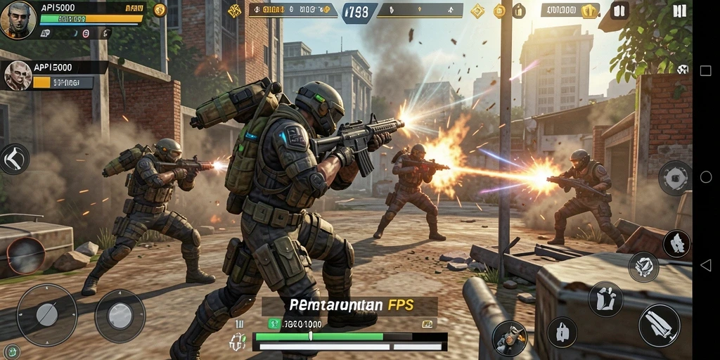 Tampilan aksi mendebarkan dari gameplay <strong>API5000</strong> yang intens di medan perang FPS.