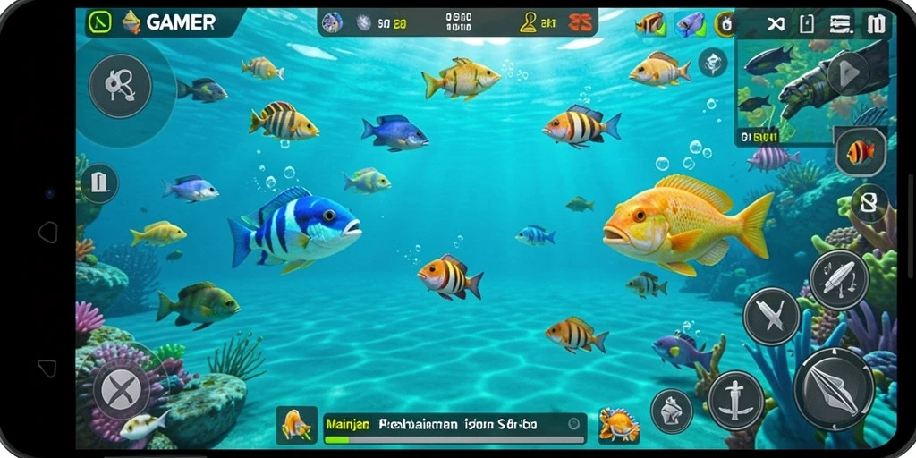 Screenshot GAMERP menampilkan aksi seru menembak ikan.