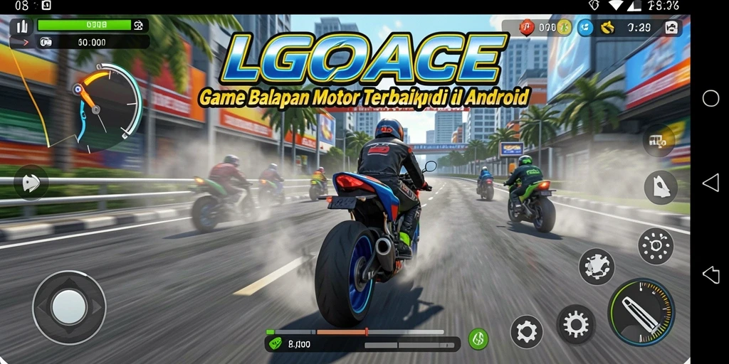 Tampilan gameplay <strong>LGOACE</strong> yang mendebarkan saat balapan motor di trek.