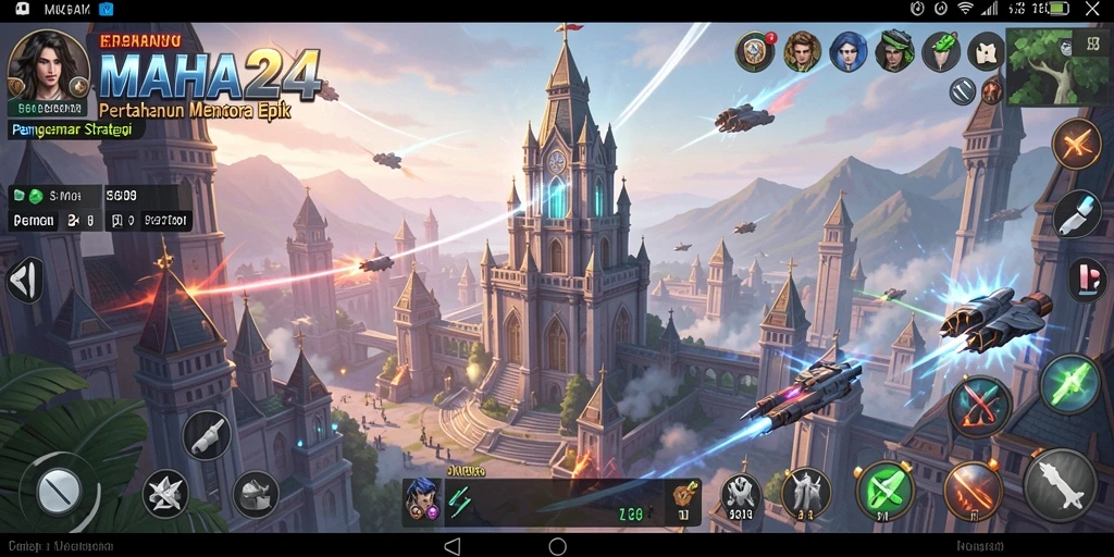 Tangkapan layar gameplay MAHA24 menampilkan aksi pertahanan menara yang mendebarkan.