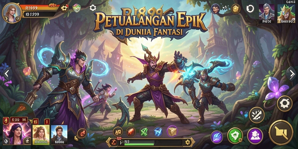 Tangkapan layar utama menunjukkan pertempuran seru dalam game RPG.