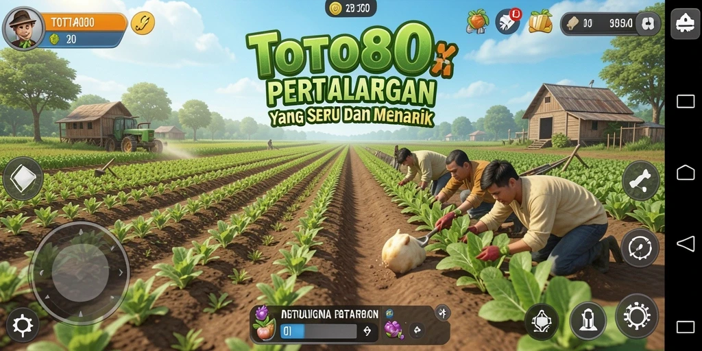 Screenshot gameplay TOTO80 menampilkan ladang yang indah dengan tanaman subur.
