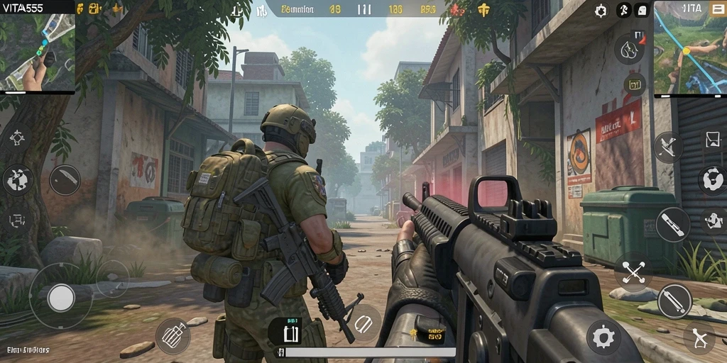 Tampilan aksi seru dalam gameplay FPS VITA555.