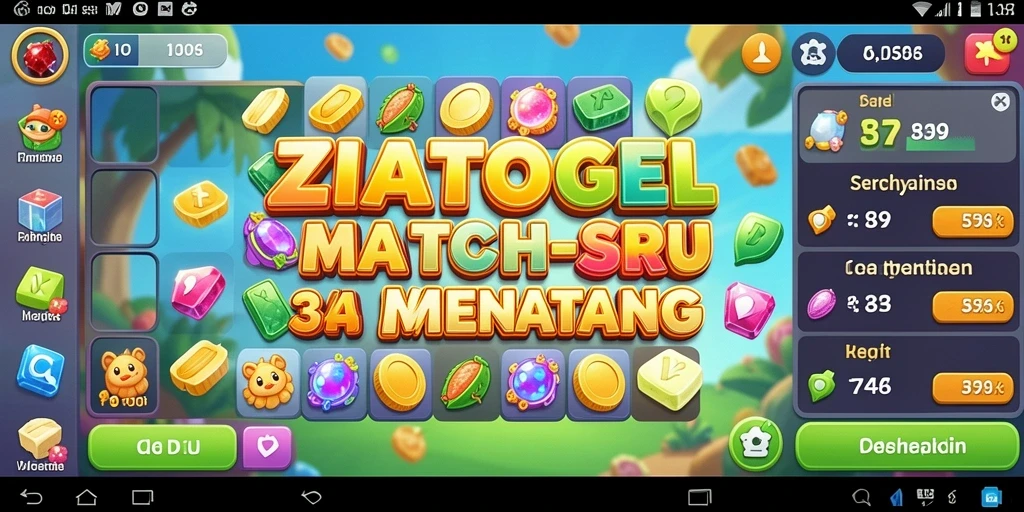 Tampilan gameplay ZIATOGEL yang seru dan menantang dalam mencocokkan elemen.